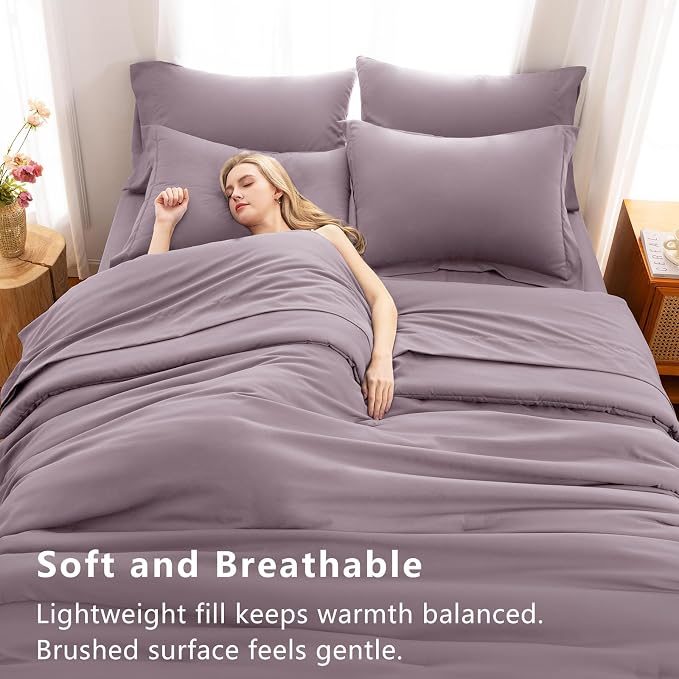 CozyLux King Size Comforter Set Dusty Purple, 7 Pieces Bed in a Bag King - Image 5
