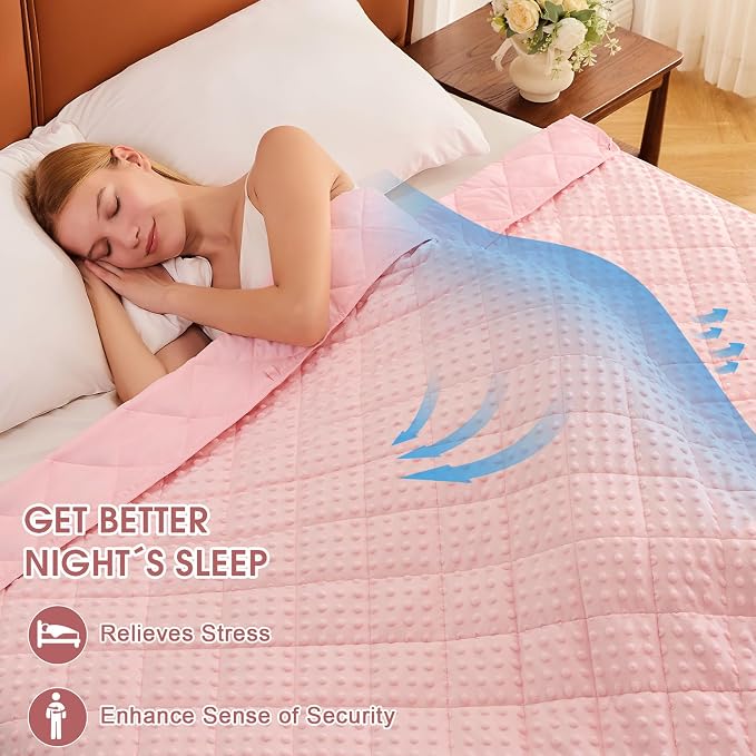 Pink Weighted Blanket for Adults 12lbs, Twin Full Size Breathable Cooling Minky - Image 2