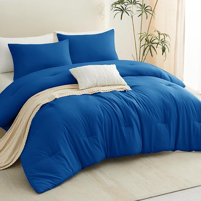 CozyLux Full Size Comforter Set Classic Blue, 3 Pieces Solid Breathable Quilted - Image 7