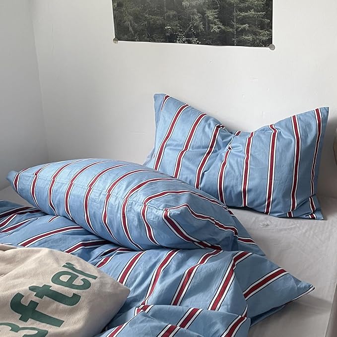 mixinni Vintage Striped Blue Duvet Cover Twin - Image 4