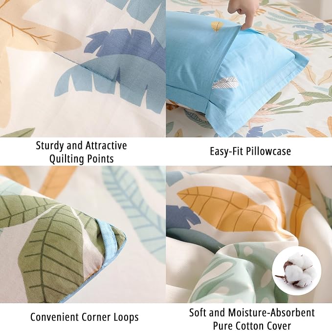 LEMIROE Tropical Coastal Blue Cotton Comforter Queen Size 3Pcs - Image 5
