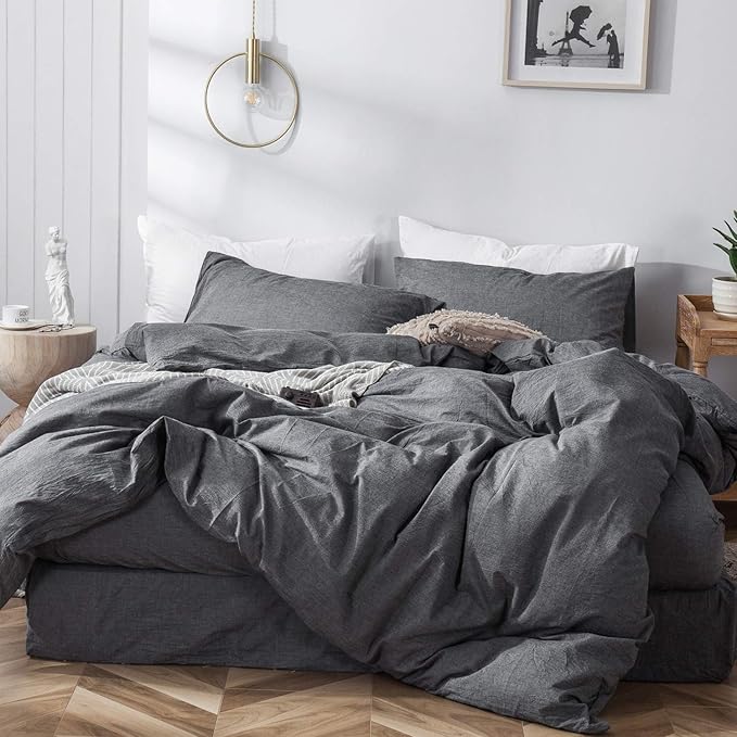 MooMee Bedding Duvet Cover Set 100% Washed Cotton Linen Like Textured by MOOMEE