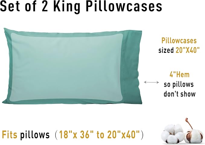 Sunflower King Pillowcases Set of 2, 100% Cotton King Pillow Cases 2, 20×40 - Image 8