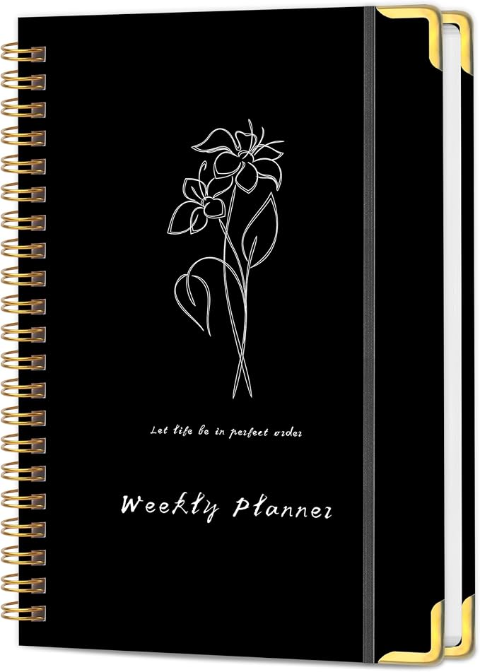 Undated Weekly Planner with Metal Corner Hardcover Notebook, A5 Size Journal by KAICNPAPER