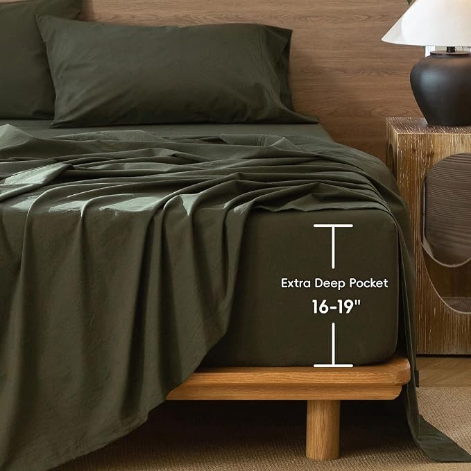 MooMee Fitted Bottom Sheet Only 100% Washed Cotton Linen Like Textured - Image 2