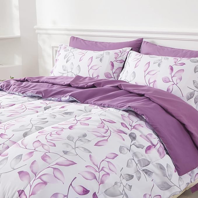 Yogeneg Botanical Comforter Set Queen Size 7 PCS Bed in a Bag, Soft Microfiber - Image 2