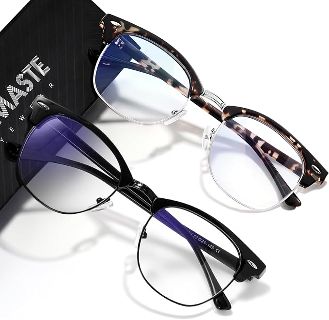 Blue Light Blocking Glasses Vintage Half Frame UV Clear Lens Anti Eyestrain by AOMASTE