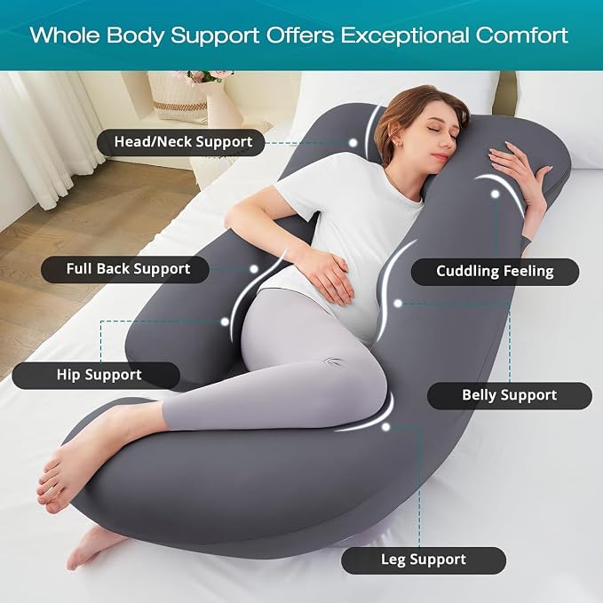 Sasttie Pregnancy Pillows for Sleeping, Jumbo U Shaped Cooling Full Body Pillow - Image 2