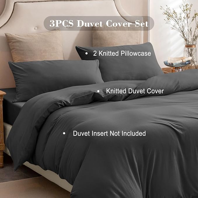 PURE ERA Jersey Knit Duvet Cover Set 100% T-Shirt Cotton Super Soft Comfy 3pc - Image 4