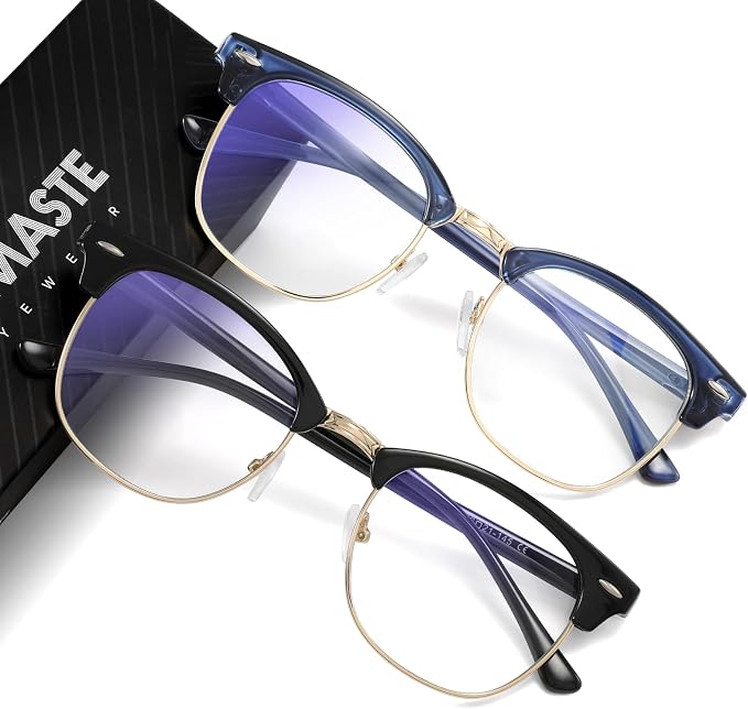Blue Light Blocking Glasses Vintage Half Frame UV Clear Lens Anti Eyestrain by AOMASTE