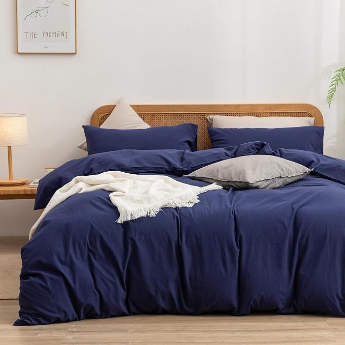 BESTOUCH Duvet Cover Set 100% Washed Cotton Linen Feel Super Soft Comfortable by BESTOUCH