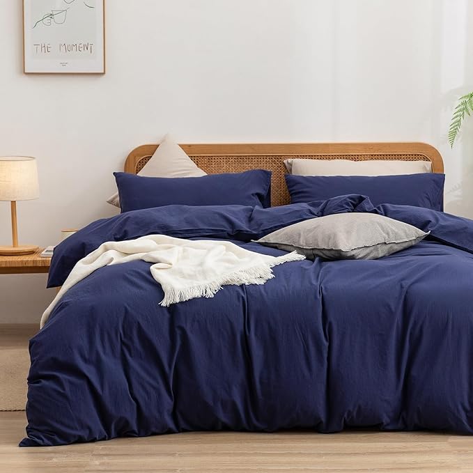 BESTOUCH Duvet Cover Set 100% Washed Cotton Linen Feel Super Soft Comfortable by BESTOUCH