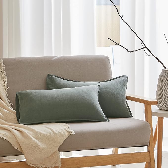 Simple&Opulence 100% Linen Lumbar Pillow Cover 12 x 20 Inches Set of 2 by SimpleOpulence