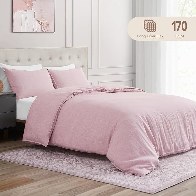 DAPU Pure Linen Duvet Cover Set, 100% Yarn-Dyed French Linen, Breathable and - Image 5