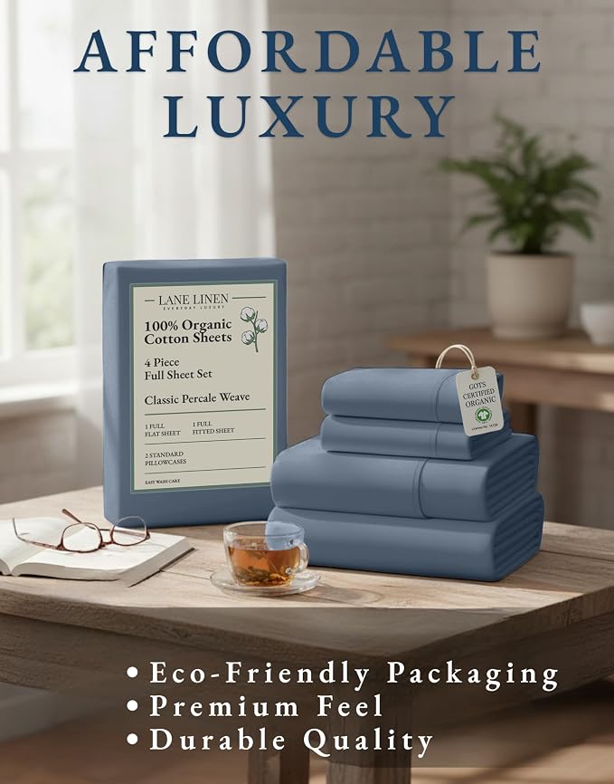 LANE LINEN Eco Friendly 100% Organic Cotton Fully Elasticized Full Sheet Set - Image 8