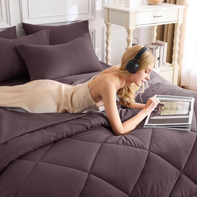 CozyLux Full Size Comforter Sets Cocoa Powder - Image 4