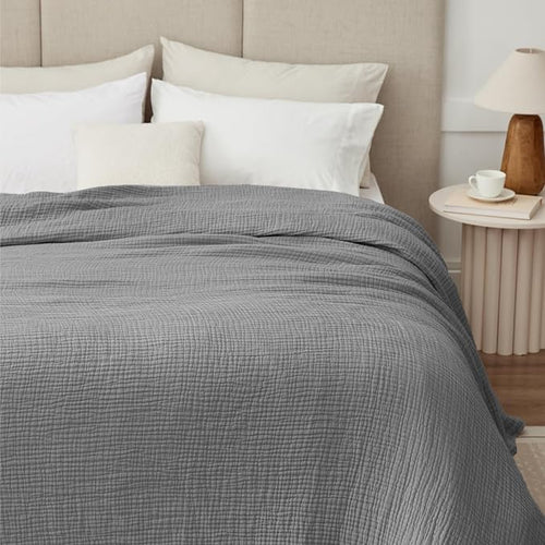 100% Cotton Muslin Blanket Twin XL 66" x 90", Breathable and Cooling Bed - Image 2