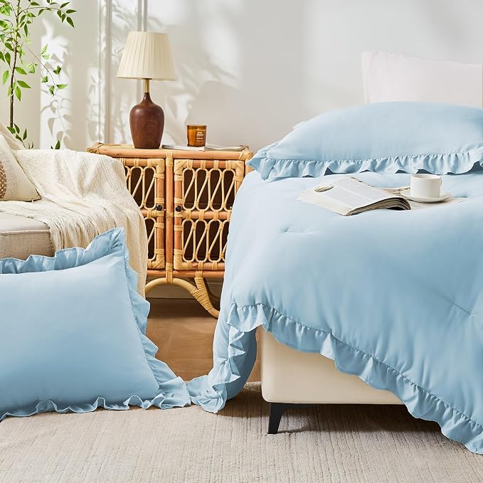 FUANNA Full Size Comforter Sets Light Blue, 3 Pieces Ruffle Full Size Bedding - Image 7