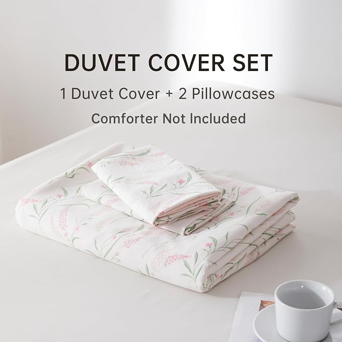 BOLINLIVING Pink Floral Duvet Cover Queen Size, Reversible Botanical Spring - Image 9