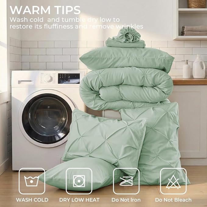 Sasttie King Size Comforter Set, 7-Piece Bed in a Bag, Pintuck Bedding Sets - Image 9
