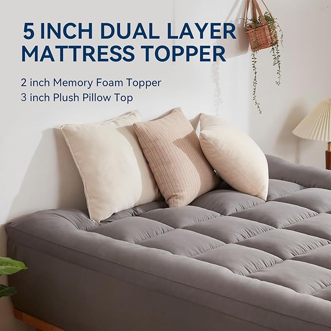 BDEUS Dual Layer 5 Inch Memory Foam Mattress Topper Twin XL Size - Image 2