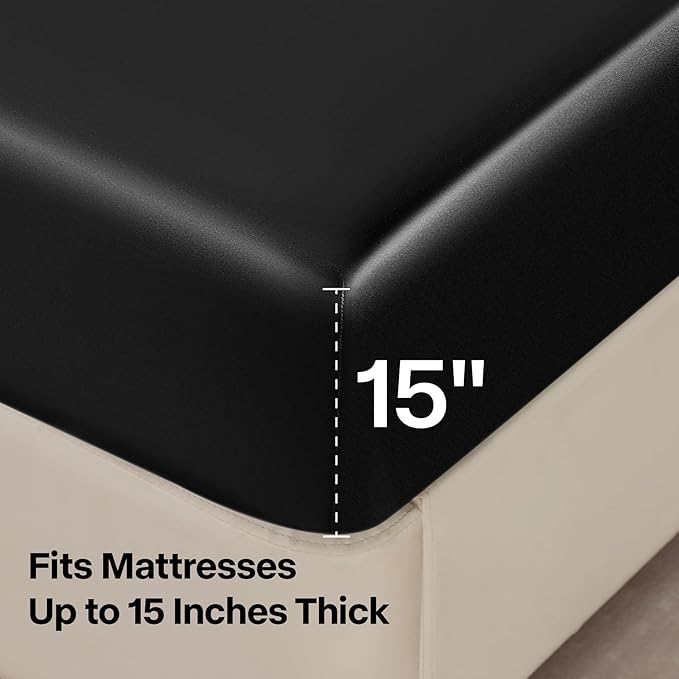 BEDELITE Satin Sheets Full Size Bed Set, Luxury Soft Black Silky Sheets - Image 6