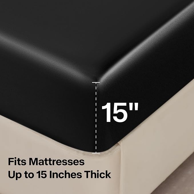 BEDELITE King Size Sheets Set, Luxury Soft Black Satin Sheets - Image 6