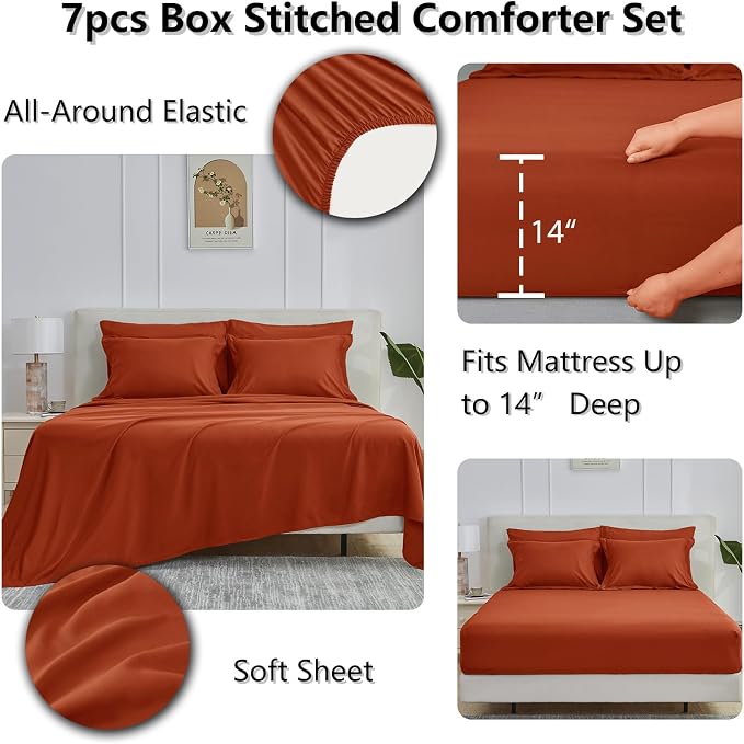 CozyLux Queen Comforter Set Terracotta - Image 4