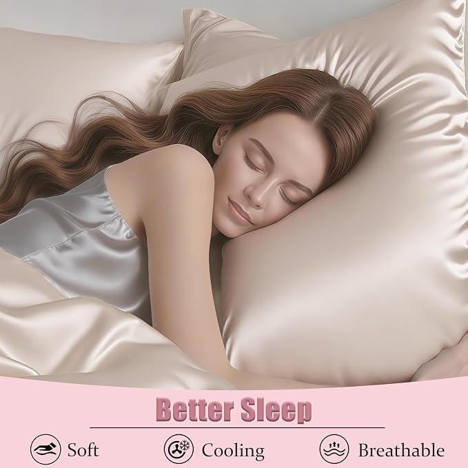 Mulberry Silk Pillow Cases Queen Size Set of 2, Ultra Smooth Soft Breathable - Image 4