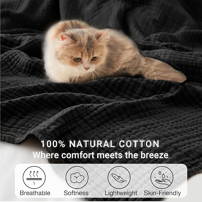 100% Cotton Muslin Blanket Queen 90" x 90", 6 Layers Breathable and Lightweight - Image 5