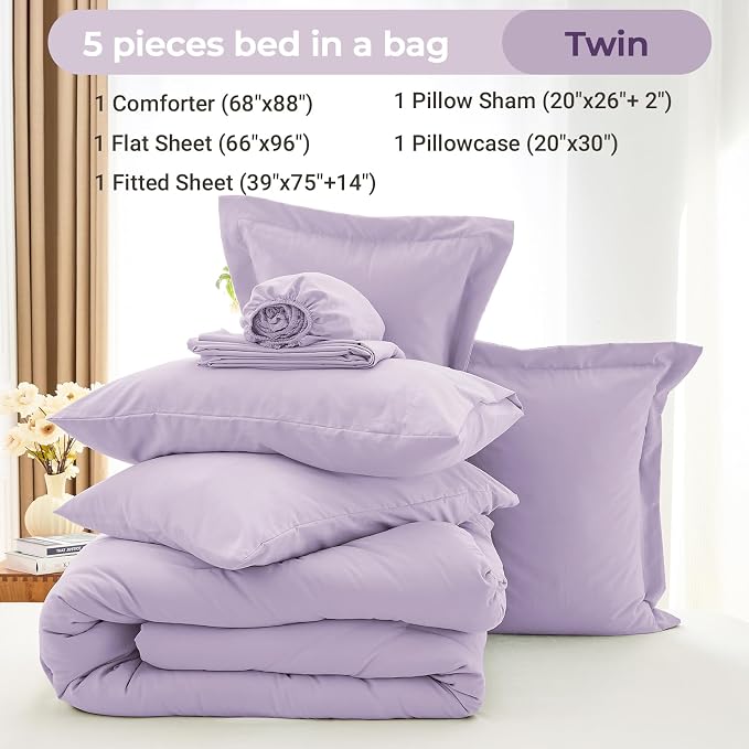 MUXHOMO 5 Pieces Twin Comforter Set, Soft Bed in a Bag Twin Size, All Season - Image 4