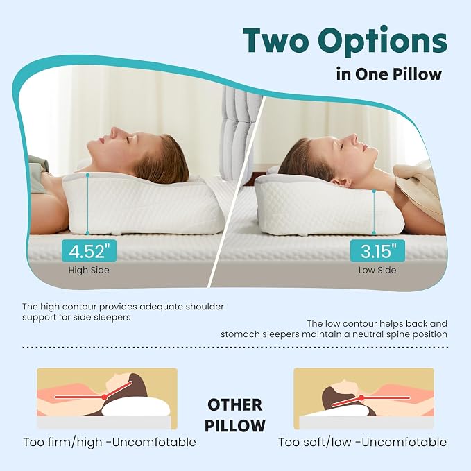 DUMOS Cervical Neck Pillow, Cooling Ergonomic Memory Foam Pillows - Image 4