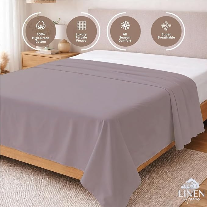 Linen Home 100% Cotton Percale 1 Flat Sheet, Full Size - Image 3