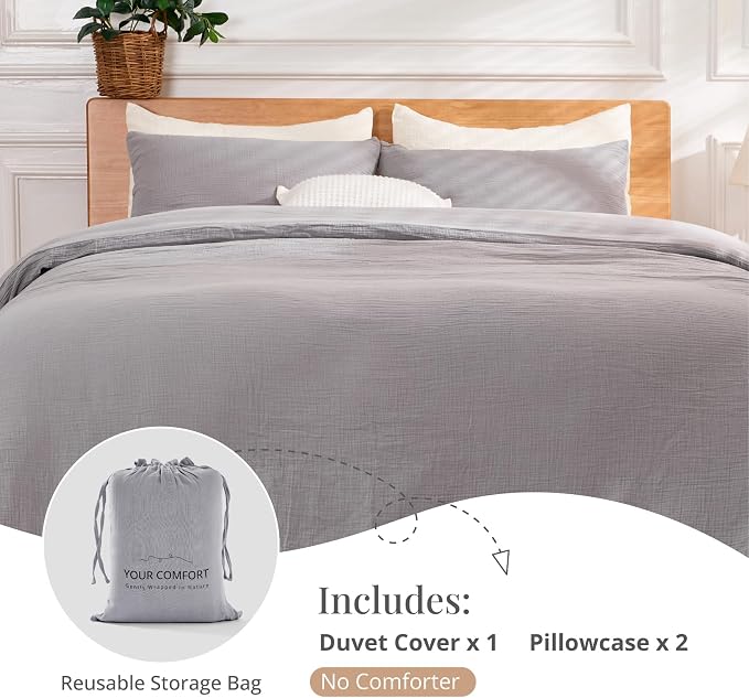 Gray Duvet Cover King, 100% Sandwashed Cotton Soft King Size Duvet Cover Set 3 - Image 6