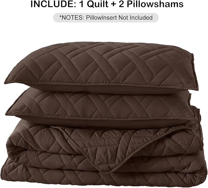 HORIMOTE HOME Quilt Set Queen Size Chocolate, Classic Geometric Diamond - Image 7