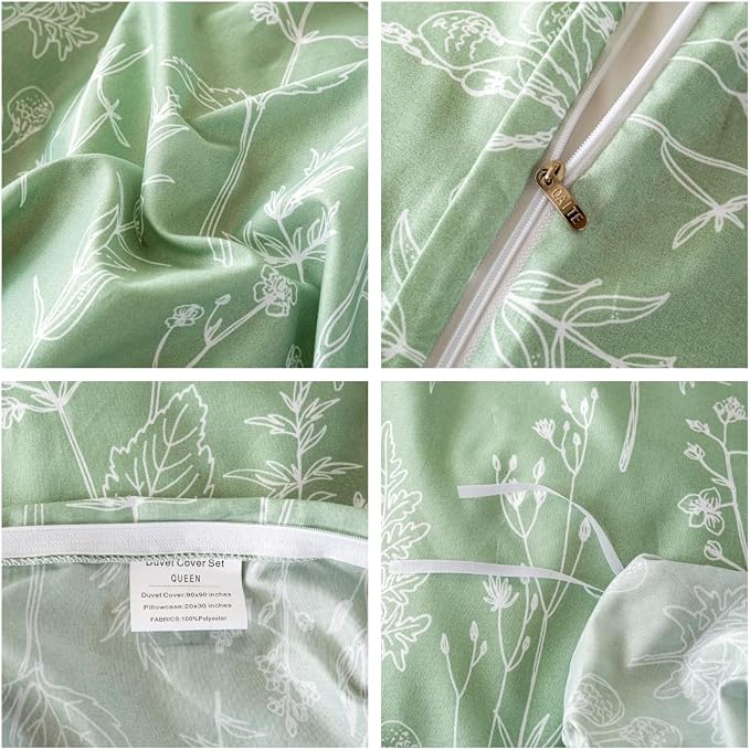 OAITE Green Duvet Cover King Size 3 Pieces Prewashed Cotton-Like Polyester - Image 4