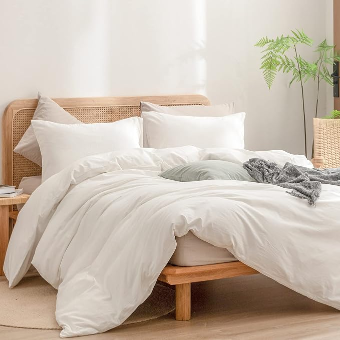 BESTOUCH Duvet Cover Set 100% Washed Cotton Linen Feel Super Soft Comfortable - Image 4