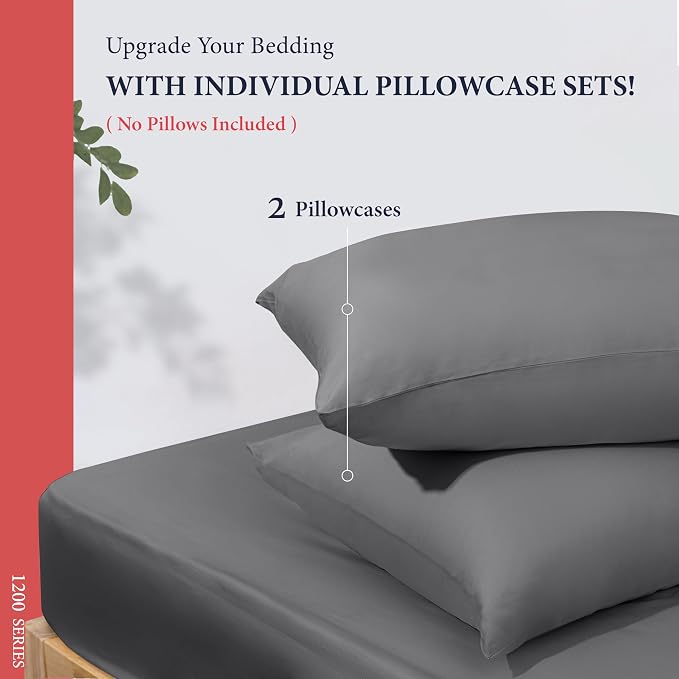 100% Egyptian Cotton Pillow Cases Standard/Queen Size Set of 2 - Image 3