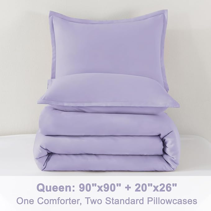 Litanika Lavender Purple Comforters Queen Size, 3 Pieces Lightweight Solid - Image 9