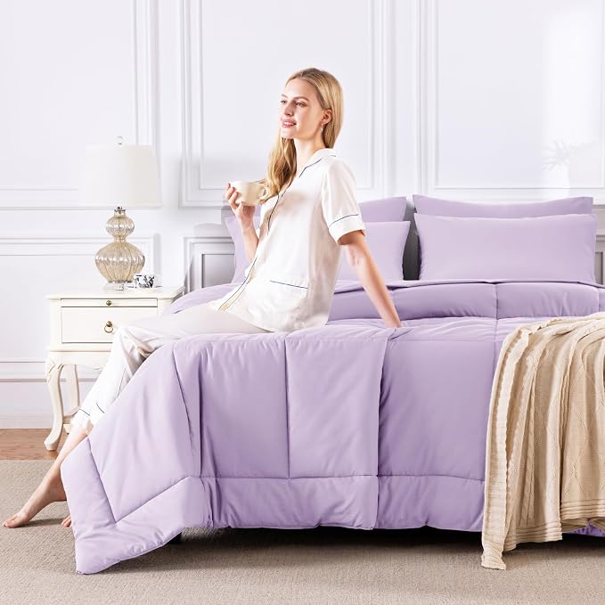 CozyLux Queen Comforter Set Lavender, 7 Pieces Bed in a Bag, Light Purple - Image 7