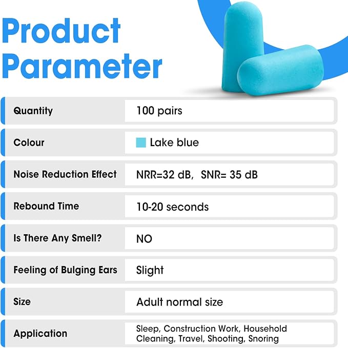 AZEN 100 Pairs Ear Plugs Bulk, NRR 32dB Soft Foam Ear Plugs - Image 7