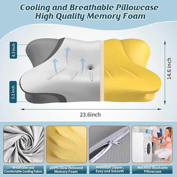 Cervical Neck Pillow for Pain Relief, Bed Pillows for Head Neck Shoulder Support - Image 3