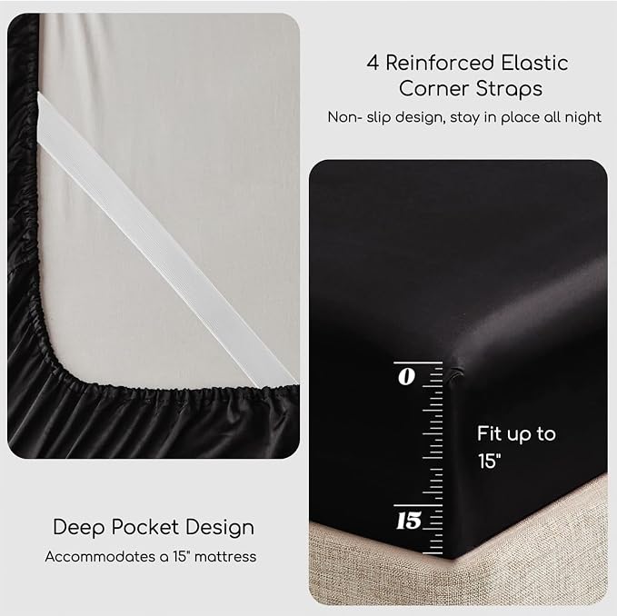 MR&HM Satin Bed Sheets, King Size Sheets Set - Image 4