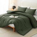 CozyLux Full Size Comforter Set Dark Green, 3 Pieces Solid Breathable Quilted by CozyLux