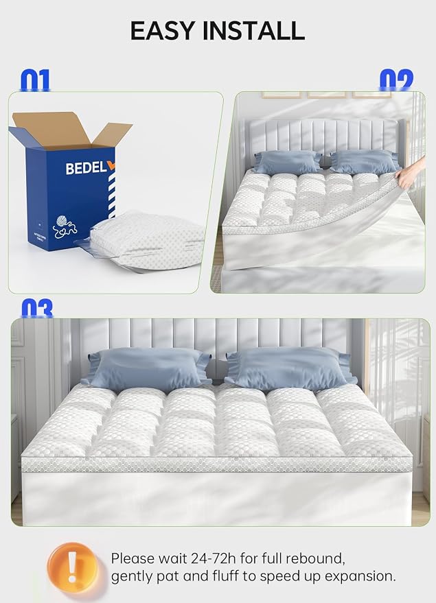 BEDELITE Queen Mattress Topper 3 Inch Thick Mattress Pad, Plush Pillow Top Bed - Image 6