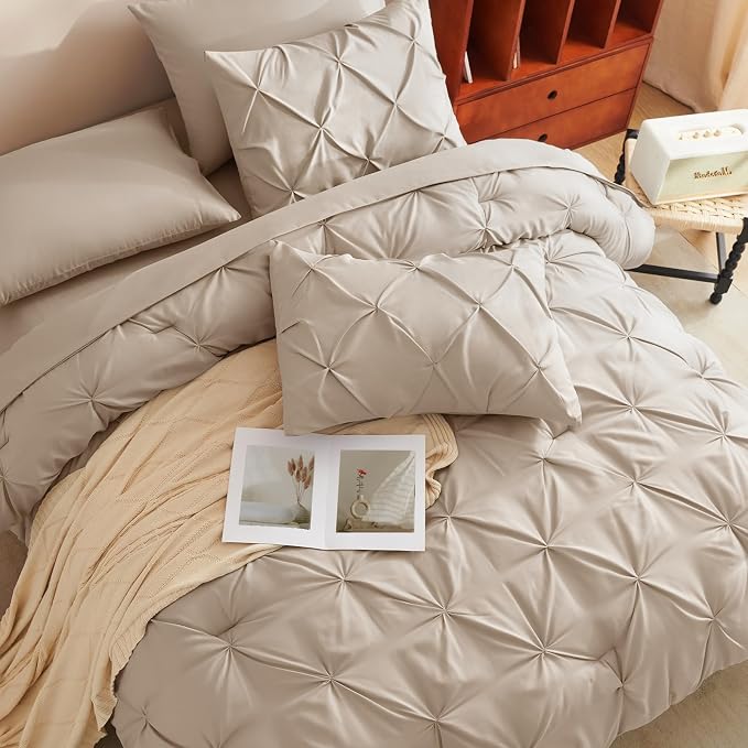 CozyLux Full Size Comforter Sets Wheat, 7 Pieces Pintuck Bed in A Bag Wheat - Image 7