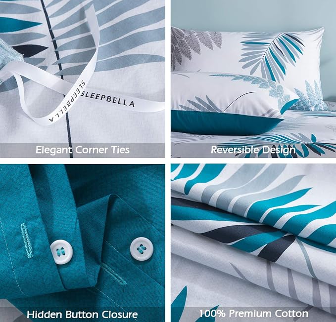 SLEEPBELLA Duvet Cover Full, 600 Thread Count Cotton Leaf Botanical Pattern - Image 7