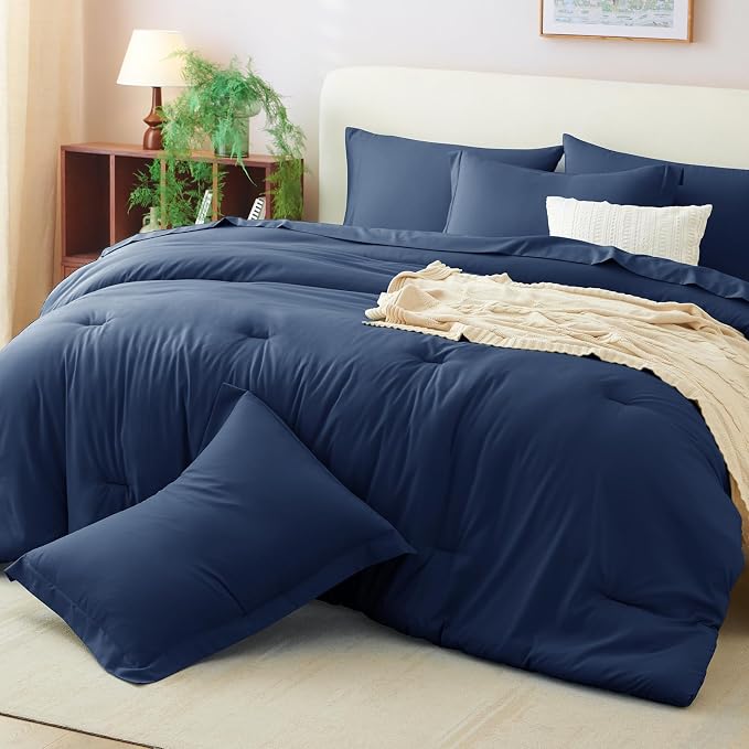 CozyLux Twin Comforter Set Navy Blue, 5 Pieces Bed in a Bag Twin Comforter Set - Image 7