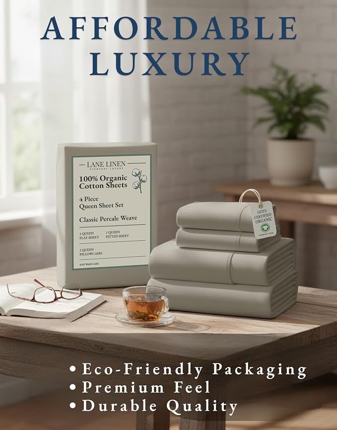 LANE LINEN 100% Organic Cotton Mercerized Queen Sheets, Soft & Comfy Naturally - Image 8