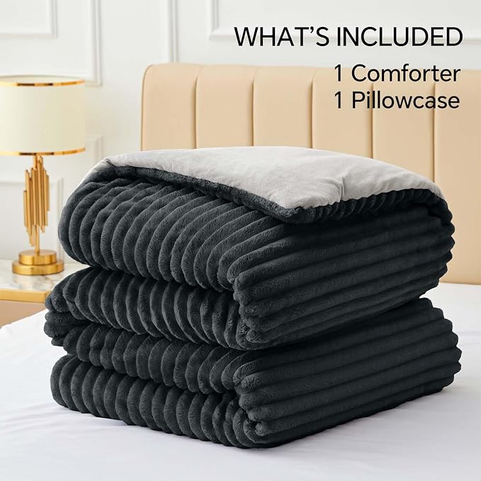 BEDELITE Fleece Twin Comforter Set -Super Soft & Warm Fluffy Black Bedding - Image 6